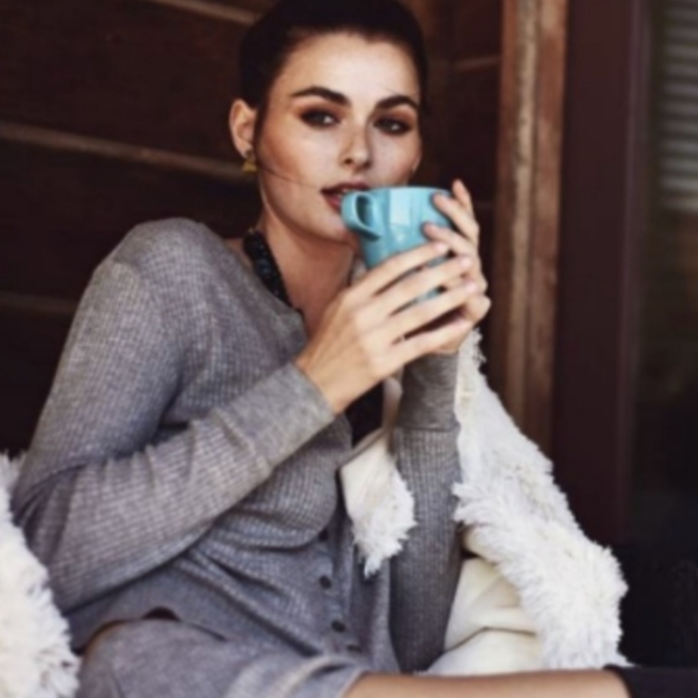 C&C California grey waffle knit henley top